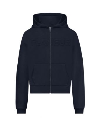 Flaneur_Embossed_Zip_up_Hoodie_Blauw_donker