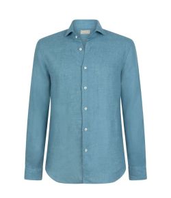 Xacus_washed_linnen_shirt_tailer_fit__Blauw_petrol