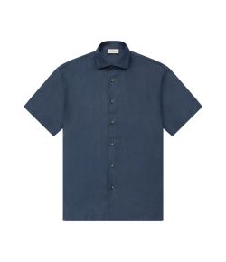 Valenza_Linen_Stretch_Shirt_S_S_Blauw_donker