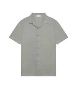 Valenza_Linen_strecth_bowling_shirt_S_S_Groen_olijf