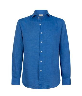Xacus_washed_linnen_shirt_tailer_fit__blauw_kobalt