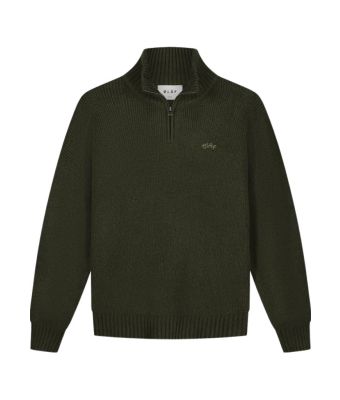 Olaf_Hussein_Signature_knitted_zip_mock_Groen_Donker_