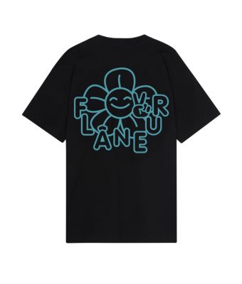 Flaneur_T_shirt_Happy_Flower_Zwart